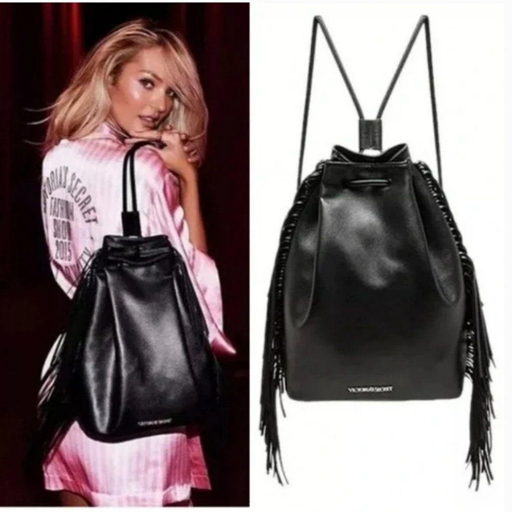 Victoria's Secret Limited Edition Drawstring Vegan Leather Fringe Backpack